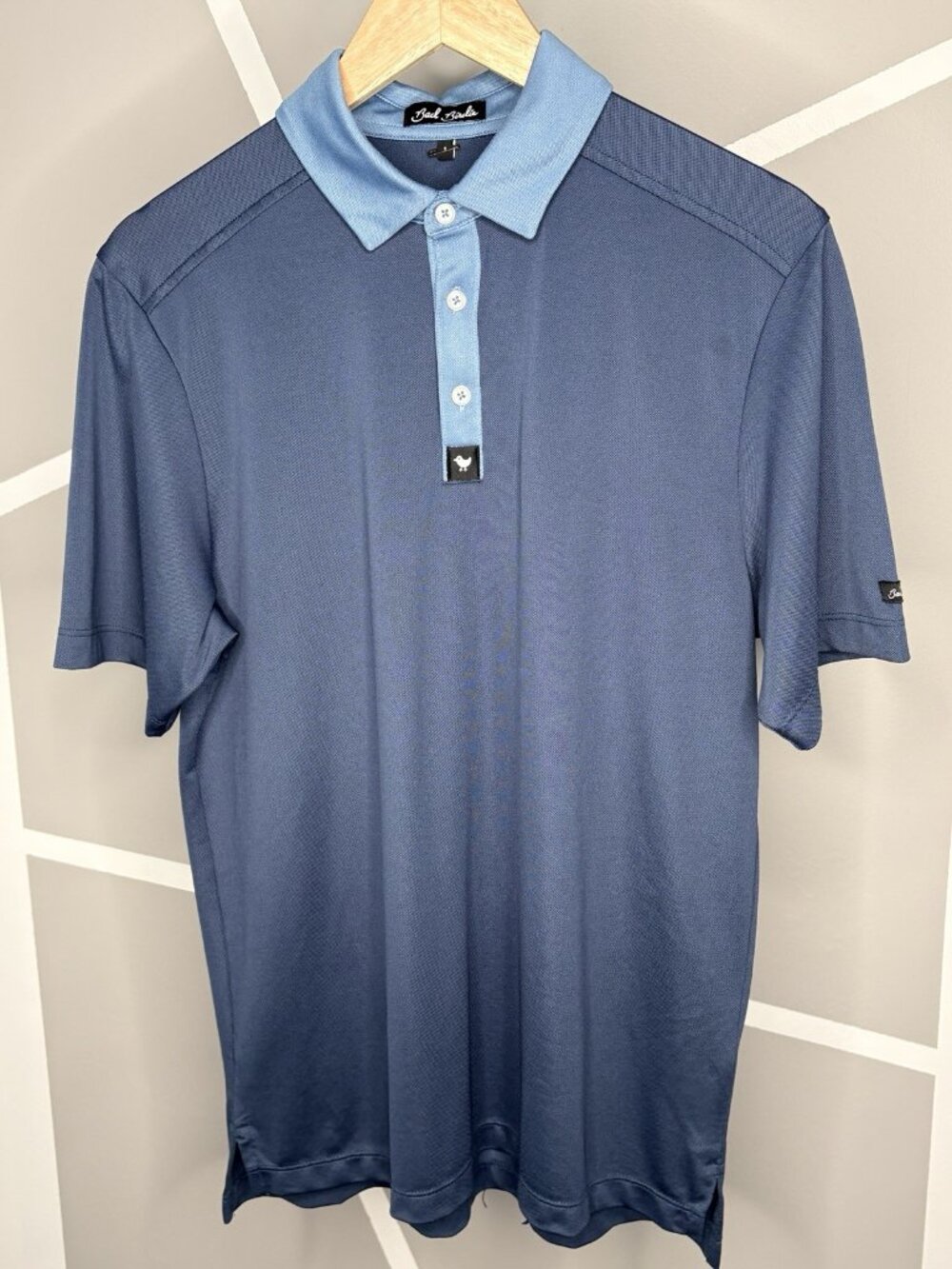 Bad Birdie Golf Pique Polo Blue Men’s Small Contrasting Collar Stretch
